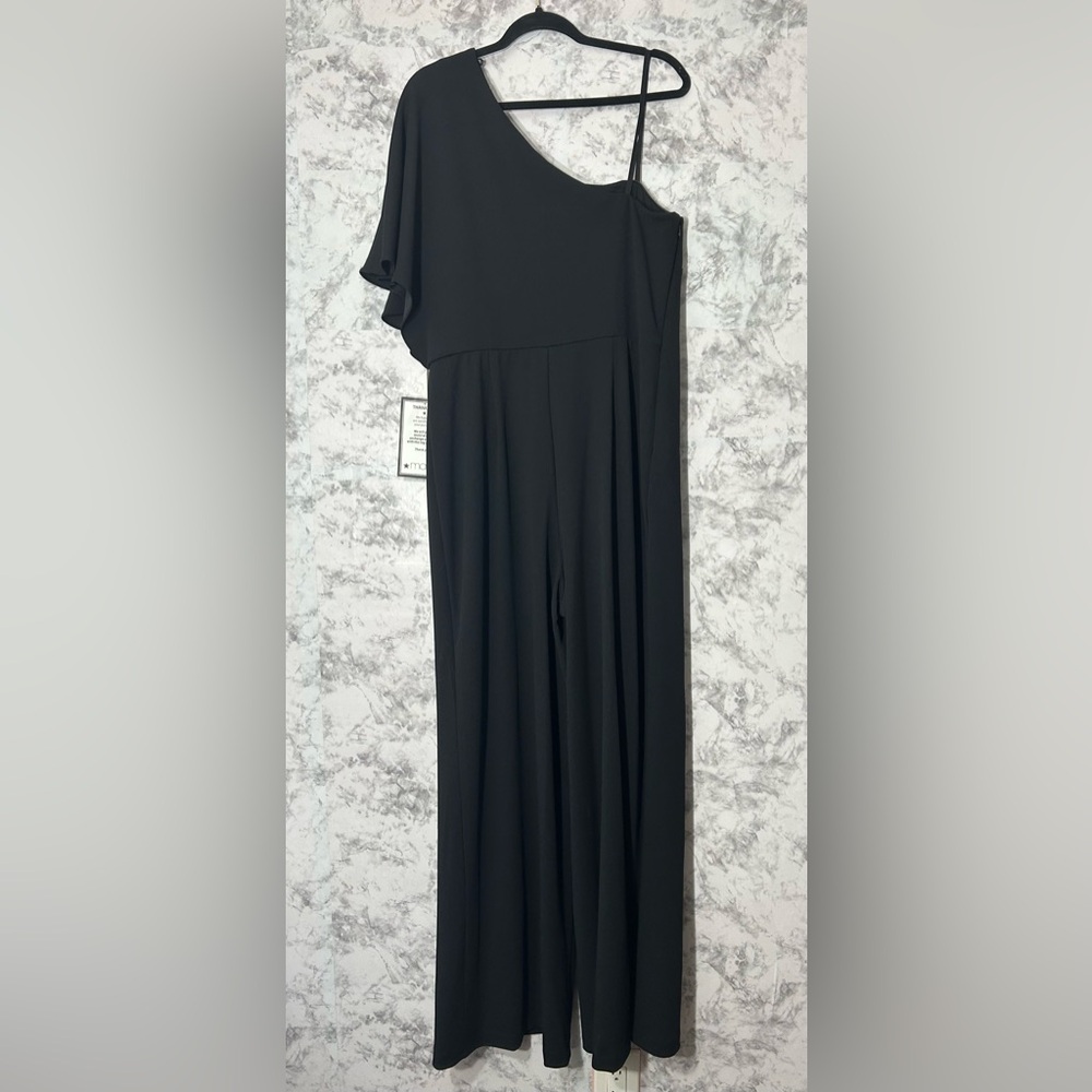 Adrianna Papell Black Jumpsuit Elegant Design one shoulder - Picture 2 of 12